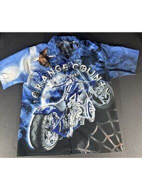 Mens Orange County Choppers Buttonup Shirt AOP Graphic All Over Print Loud Large